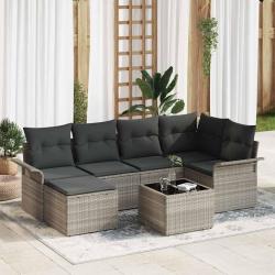 Ensemble de canap&eacute; de jardin 7 pcs Gris clair polyrotin