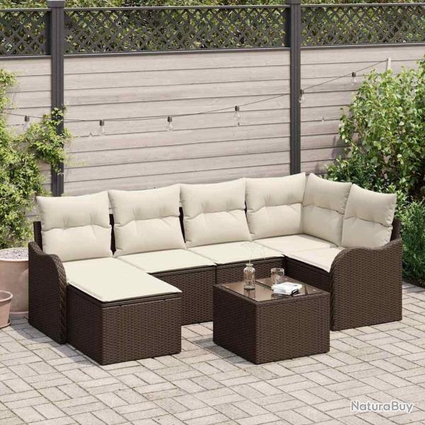 Ensemble de canap� de jardin 7 pcs Marron et blanc Poly rotin