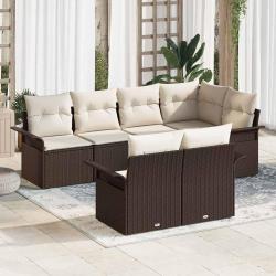Ensemble de canap&eacute; de jardin 7 pcs Marron polyrotin