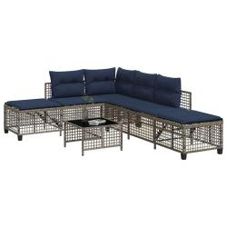 Ensemble de canap&eacute; d'angle de jardin 3 pcs avec coussins gris r&eacute;sine tress&eacute;e