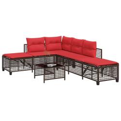 Ensemble de canap&eacute; d'angle de jardin 3 pcs avec coussins marron r&eacute;sine tress&eacute;e