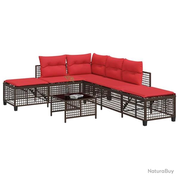 Ensemble de canap� d'angle de jardin 3 pcs avec coussins marron r�sine tress�e