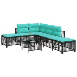 Ensemble de canap&eacute; d'angle de jardin 3 pcs avec coussins noir r&eacute;sine tress&eacute;e