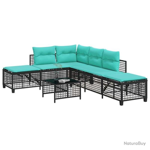 Ensemble de canap� d'angle de jardin 3 pcs avec coussins noir r�sine tress�e
