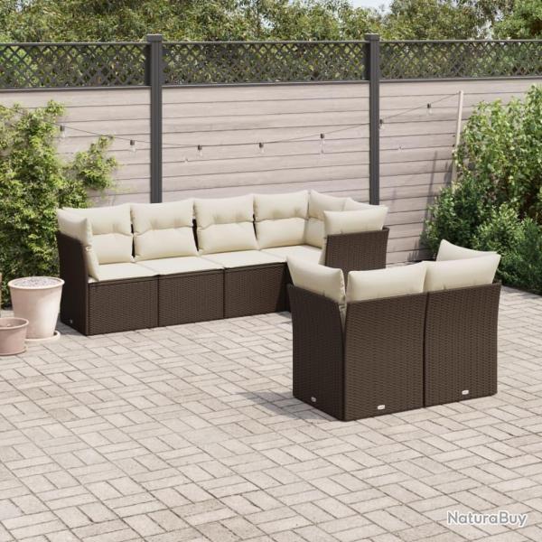 Salon de jardin avec coussins 7 pcs marron r�sine tress�e