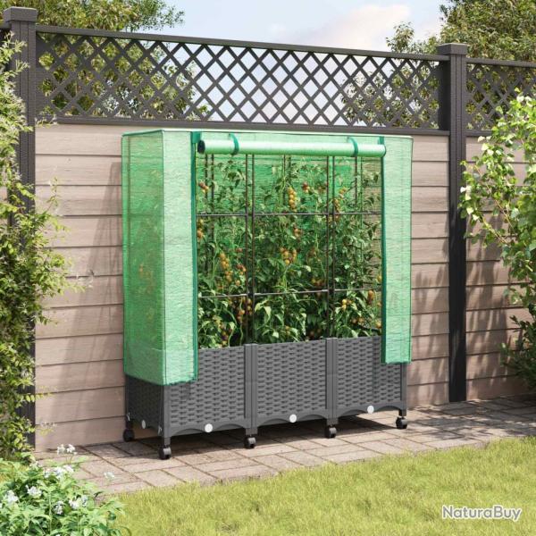 Jardini�re de jardin avec couverture de serre et roues 3 pc PP
