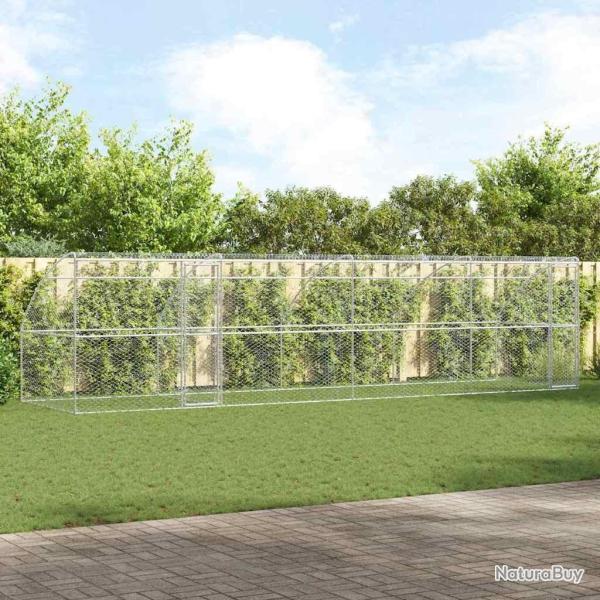 Kennel pour Chiens 4 pcs Argent� 8 x 2 x 2 m Acier galvanis�