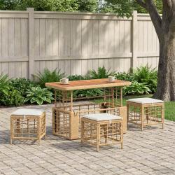 Ensemble de salle &agrave; manger pour jardin 4 pcs Nature et Blanc