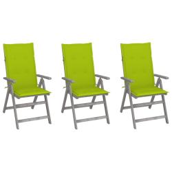 Chaises inclinables de jardin lot de 3 et coussins Bois acacia