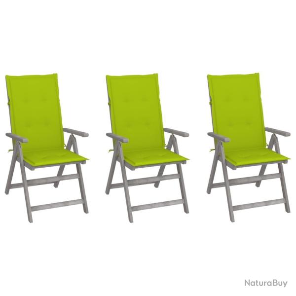 Chaises inclinables de jardin lot de 3 et coussins Bois acacia