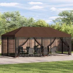 Gazebo avec murs lat&eacute;raux 6 x 3 m Marron Polyester et Acier 190
