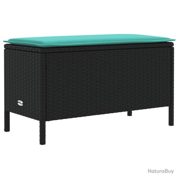 Pouf de Jardin Noir et turquoise 80 x 38 x 42 cm Rotin PE