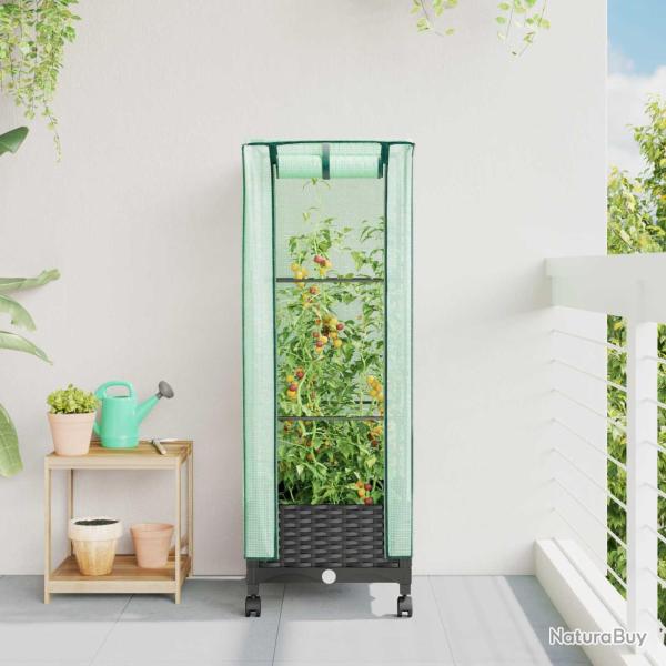 Jardini�re de jardin avec couverture de serre et roues Noir PP