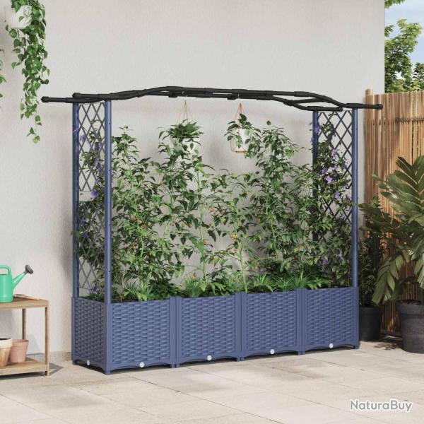 Lit �lev� avec Treillis et Toit Gris 204 x 40 x 138 cm PP