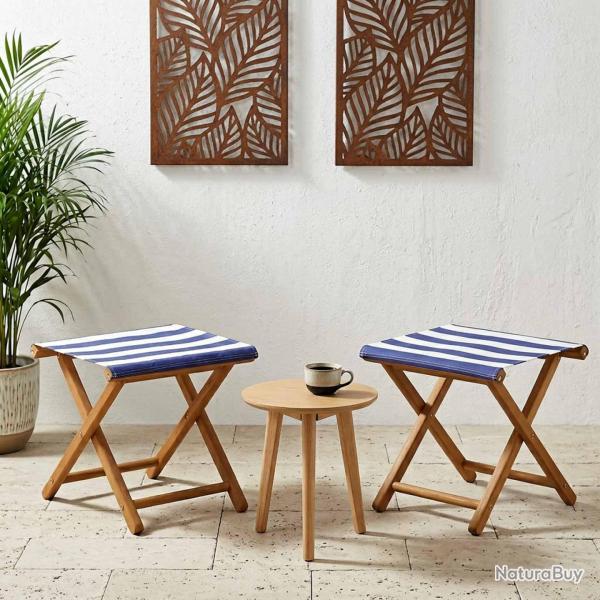 Chaise Longue 2 pcs Bois d'eucalyptus massif Bleu et Blanc