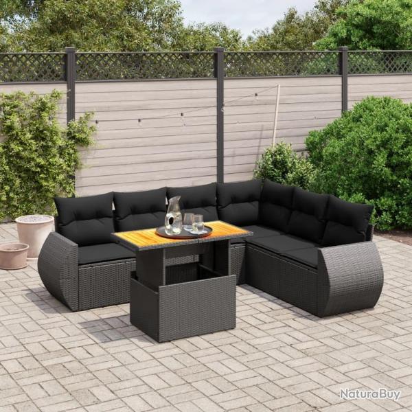 Salon de jardin 7 pcs avec coussins noir r�sine tress�e