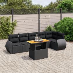 Salon de jardin 7 pcs avec coussins noir r&eacute;sine tress&eacute;e