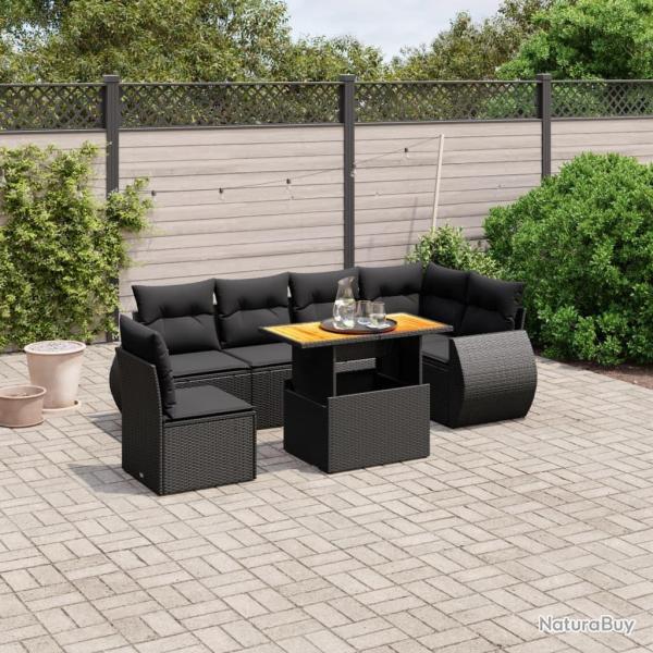 Salon de jardin 7 pcs avec coussins noir r�sine tress�e