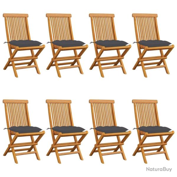 Chaises de jardin avec coussins anthracite lot de 8 Teck massif