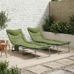 Transat pliant avec coussin 2 pcs Vert fonc&eacute;