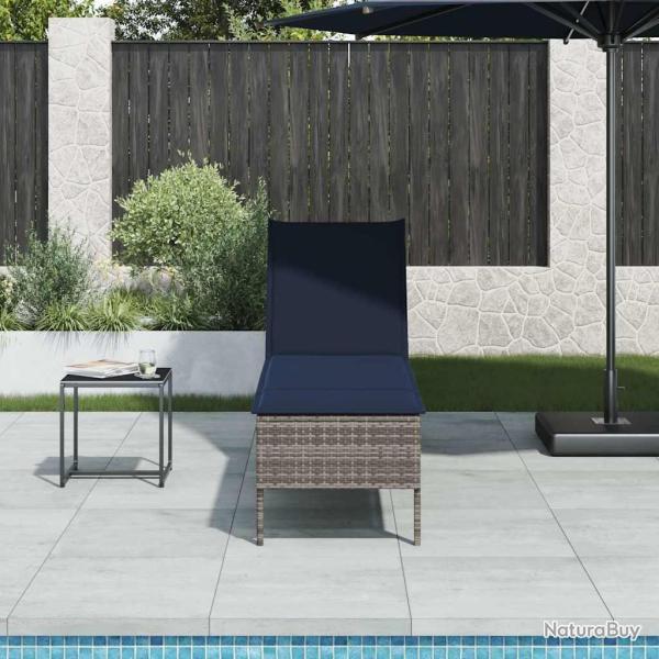 Transat avec coussin gris 55x200x44cm r�sine tress�e