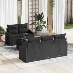 Ensemble de Canap&eacute;s avec coussin 6 pcs Noir polyrotin