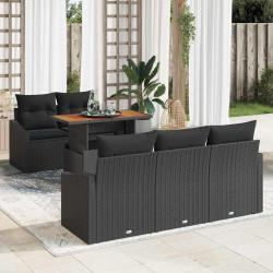 Ensemble de canap&eacute; de jardin 6 pcs Noir Poly rotin