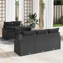 Ensemble de canap&eacute; de jardin avec coussin 6 pcs Noir polyrotin