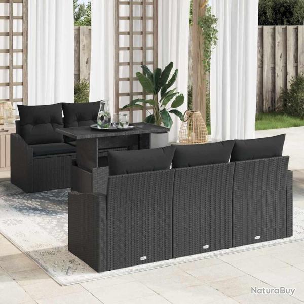 Ensemble de canap� de jardin avec coussin 6 pcs Noir polyrotin