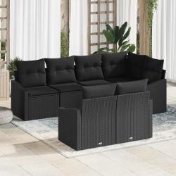 Ensemble de canap&eacute; de jardin avec coussin 7 pcs Noir polyrotin