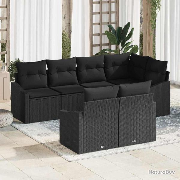 Ensemble de canap� de jardin avec coussin 7 pcs Noir polyrotin