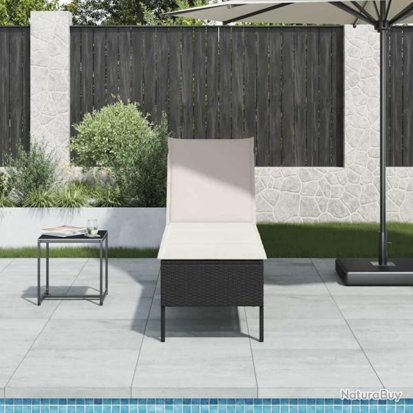 Transat avec coussin noir 55x200x44cm r�sine tress�e