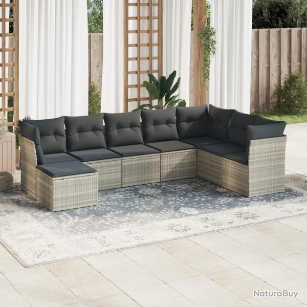 Salon de jardin 8 pcs avec coussins gris clair r�sine tress�e