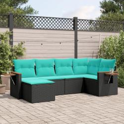 Salon de jardin 6 pcs avec coussins noir r&eacute;sine tress&eacute;e
