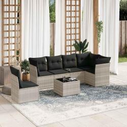 Salon de jardin avec coussins 7 pcs gris clair r&eacute;sine tress&eacute;e