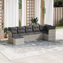 Salon de jardin avec coussins 7 pcs gris clair r&eacute;sine tress&eacute;e
