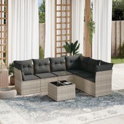 Salon de jardin avec coussins 7 pcs gris clair r&eacute;sine tress&eacute;e