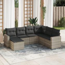 Salon de jardin avec coussins 7 pcs gris clair r&eacute;sine tress&eacute;e