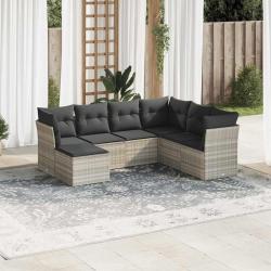 Salon de jardin avec coussins 7 pcs gris clair r&eacute;sine tress&eacute;e