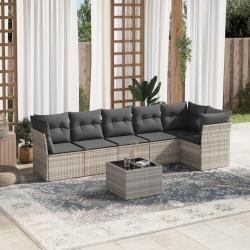 Salon de jardin avec coussins 7 pcs gris clair r&eacute;sine tress&eacute;e
