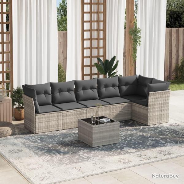 Salon de jardin avec coussins 7 pcs gris clair r�sine tress�e