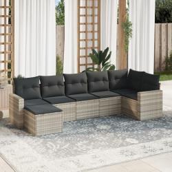 Salon de jardin avec coussins 7 pcs gris clair r&eacute;sine tress&eacute;e