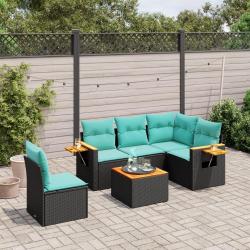 Salon de jardin 6 pcs avec coussins noir r&eacute;sine tress&eacute;e