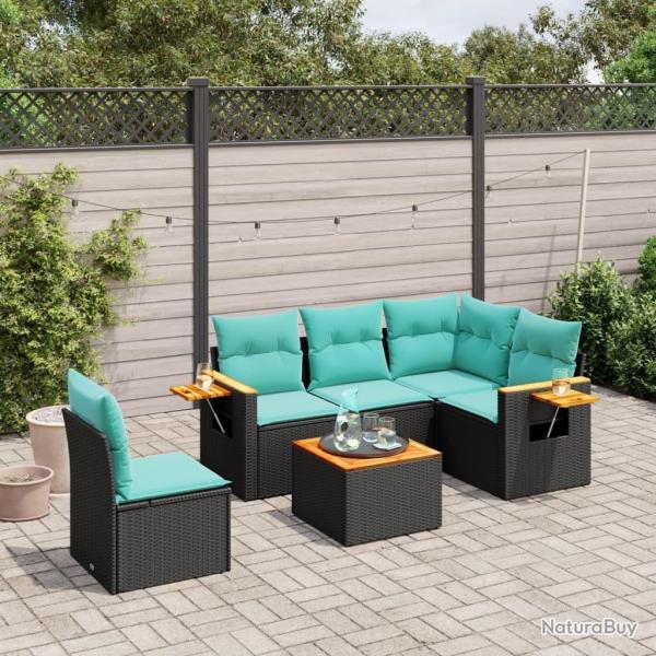Salon de jardin 6 pcs avec coussins noir r�sine tress�e