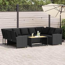 Canap&eacute; de jardin avec coussins Noir R&eacute;sine tress&eacute;e