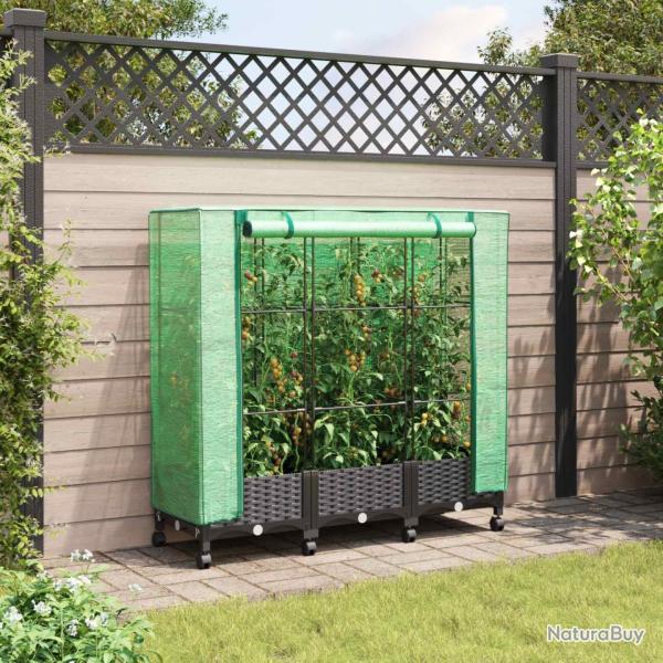 Jardini�re de jardin avec couverture de serre et roues 3 pc PP