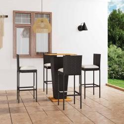 Ensemble de bar de jardin 5 pcs et coussins R&eacute;sine tress&eacute;e Noir