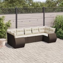 Salon de jardin avec coussins 7 pcs marron r&eacute;sine tress&eacute;e