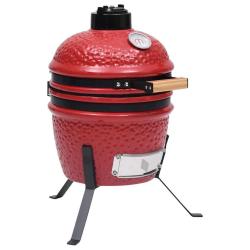 Barbecue &agrave; fumoir Kamado 2-en-1 C&eacute;ramique 56 cm Rouge