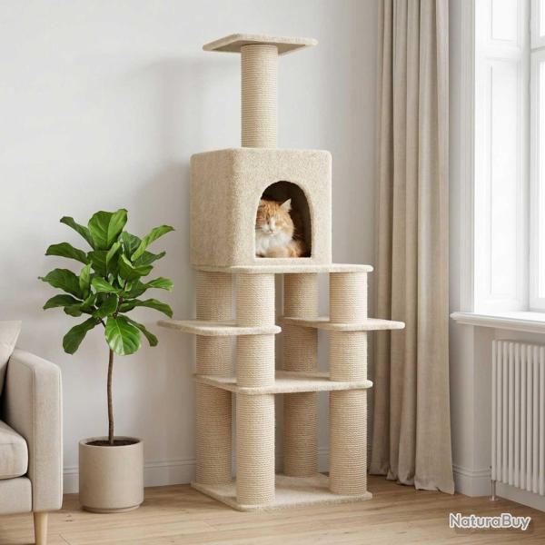 Arbre � chat avec poteaux � griffer en sisal Cr�me 180 cm